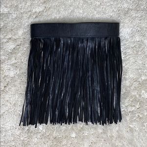 Black Leather Pleated Waist Band Skirt